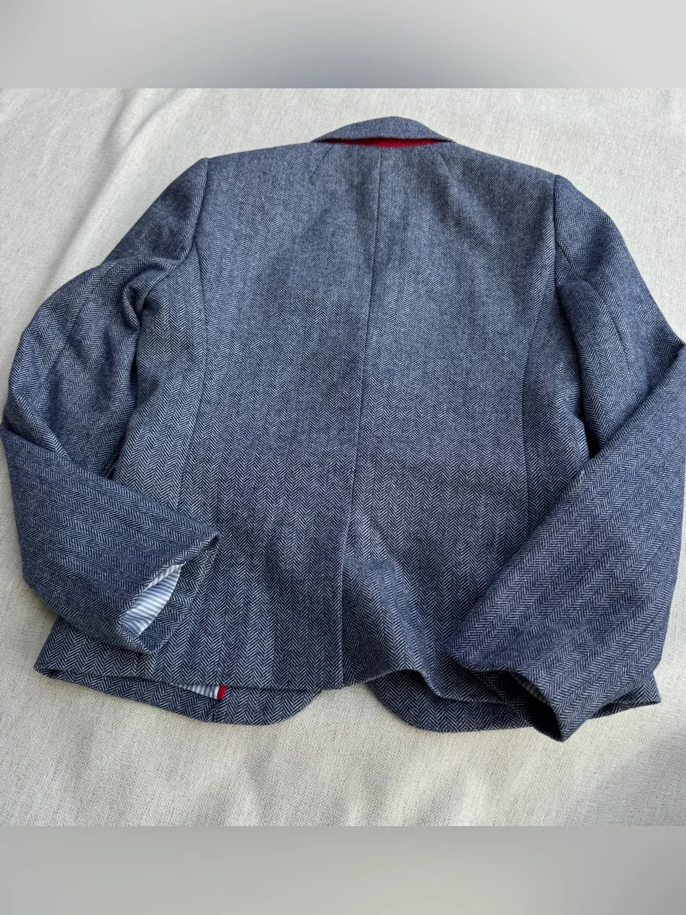 J Crew women's Herringbone wool-blend schoolboy blazer long sleeve size 4 blue